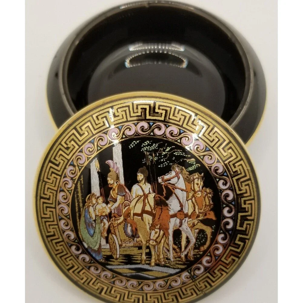 vintage Greek trinket box with a 24K gold design